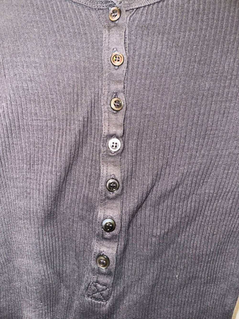 Isabel Marant Etoile Charcoal Ribbed Button Front Long Sleeve Top - Picture 2 of 5